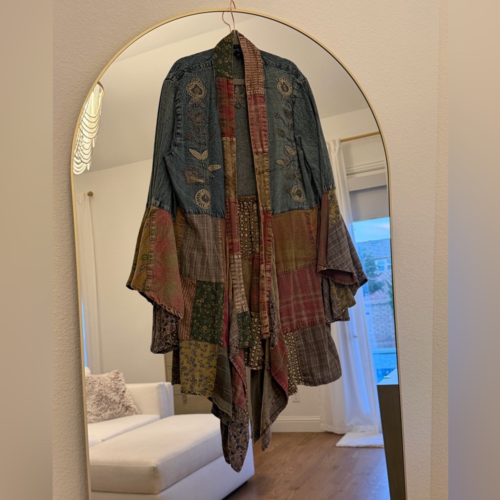 Young Threads Bohemian Patchwork Denim Kimono - image 1